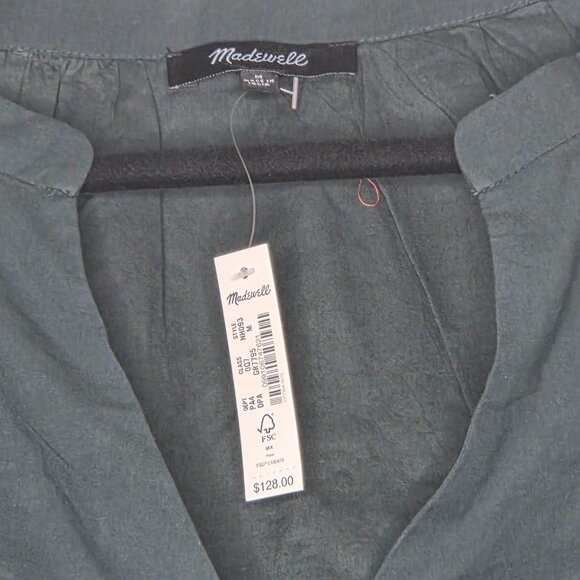 NWT Madewell Crinkle Poplin Wrap Mini Tiered Dress Women’s Medium Dark Palm - Picture 4 of 4